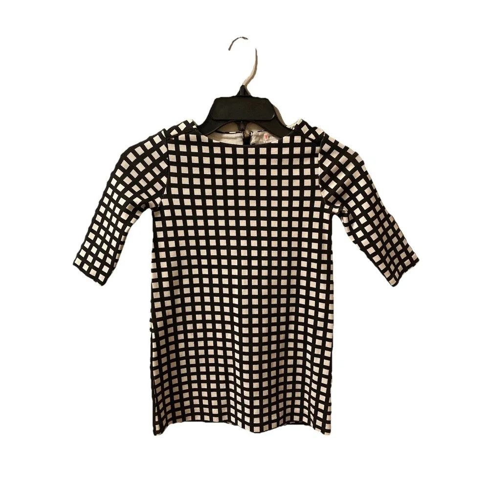Crewcuts Windowpane Black & White Dress‎ 3/4 Sleeves Girls Size 5
